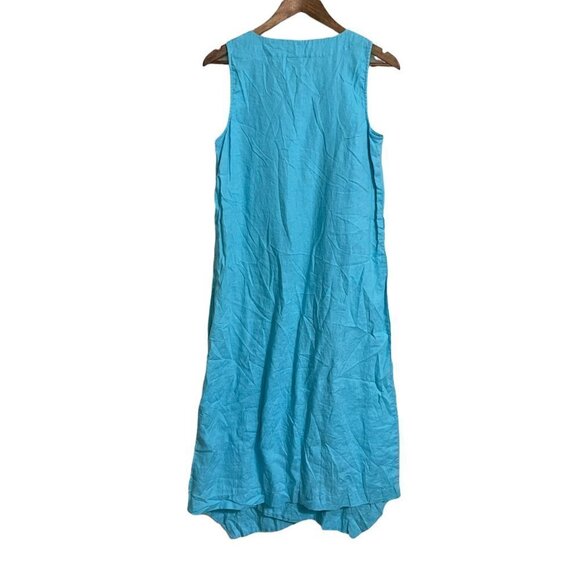 J Jill Womens Blue Sleeveless Patchwork 100% Linen Faux Wrap Midi Dress Small - Picture 8 of 8